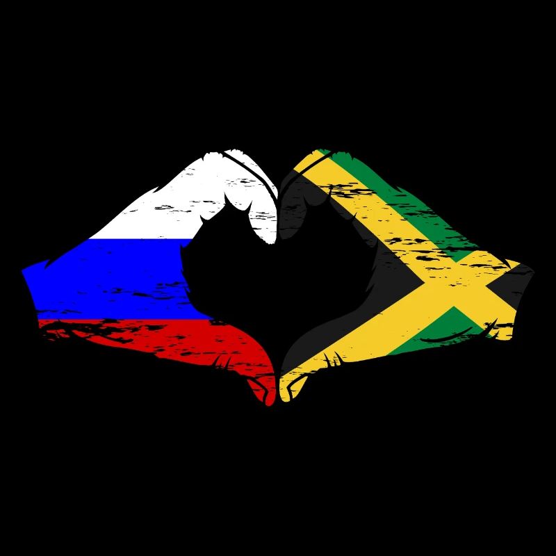 Russie Jamaïque drapeau mains forme de coeur utilisé
