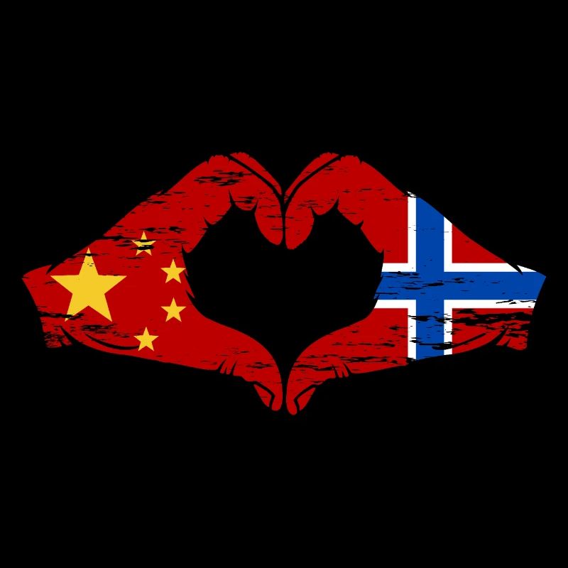 Chine Norvège drapeau mains forme de coeur utilisé