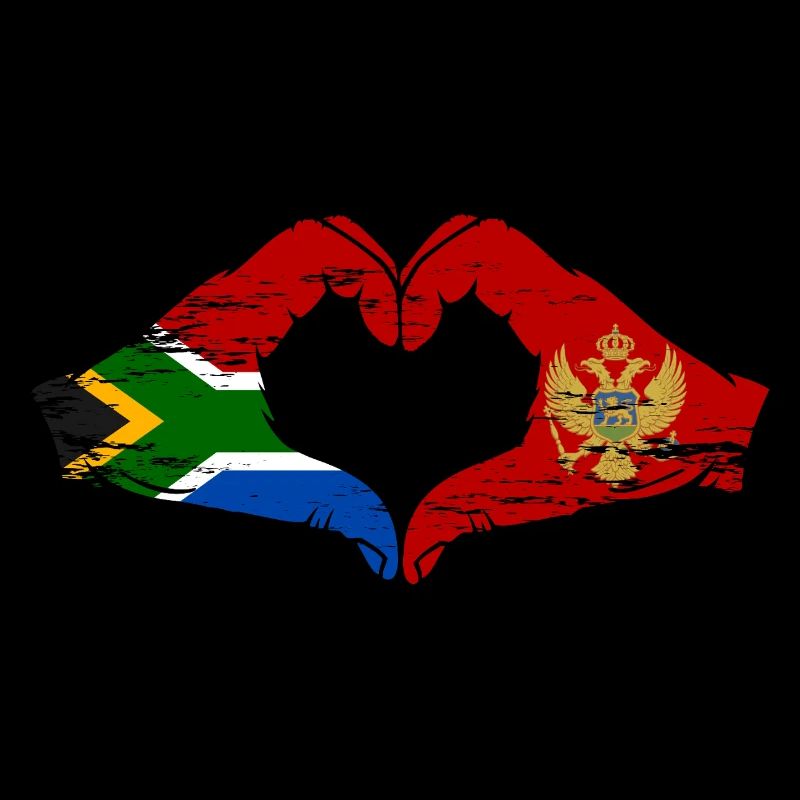 Afrique du Sud Monténégro drapeau mains forme de coeur utilisé