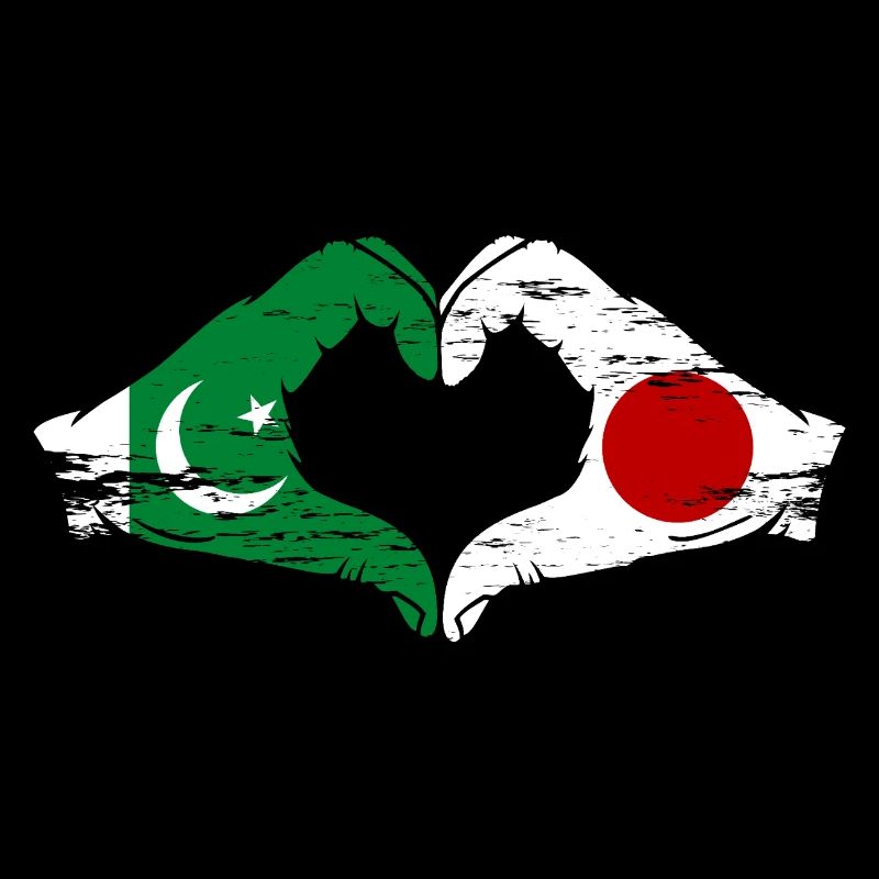 Pakistan Japon Drapeau Mains Coeur Forme Utilisé