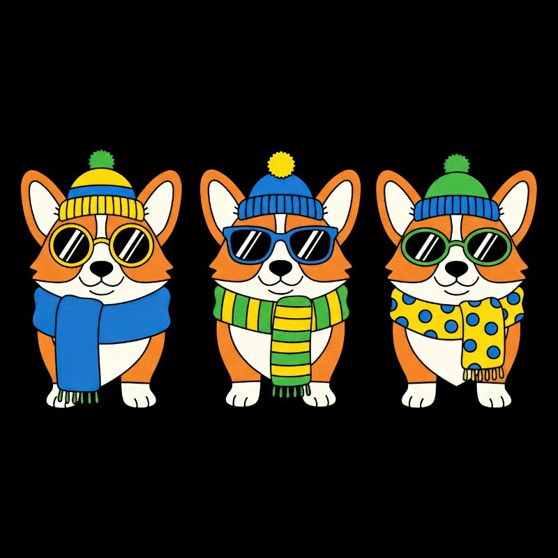 Winter-Corgi-Trio mit Accessoires