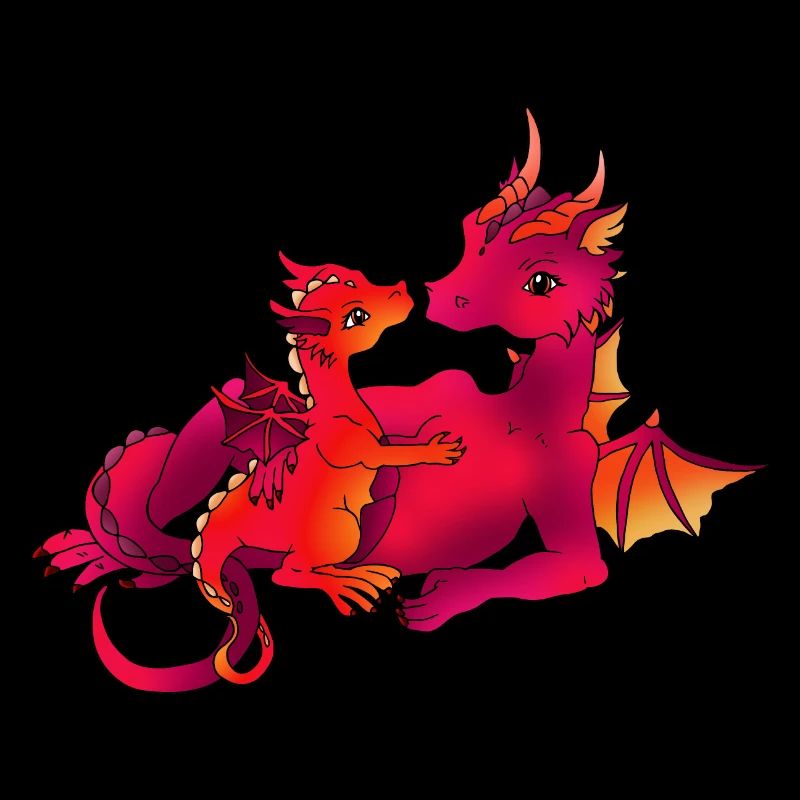 Maman dragon avec bébé rose