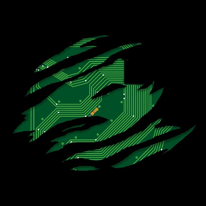 Computer circuit board behind a scratch with CPU