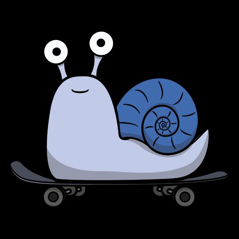 Escargot mignon avec maison sur planche à roulettes