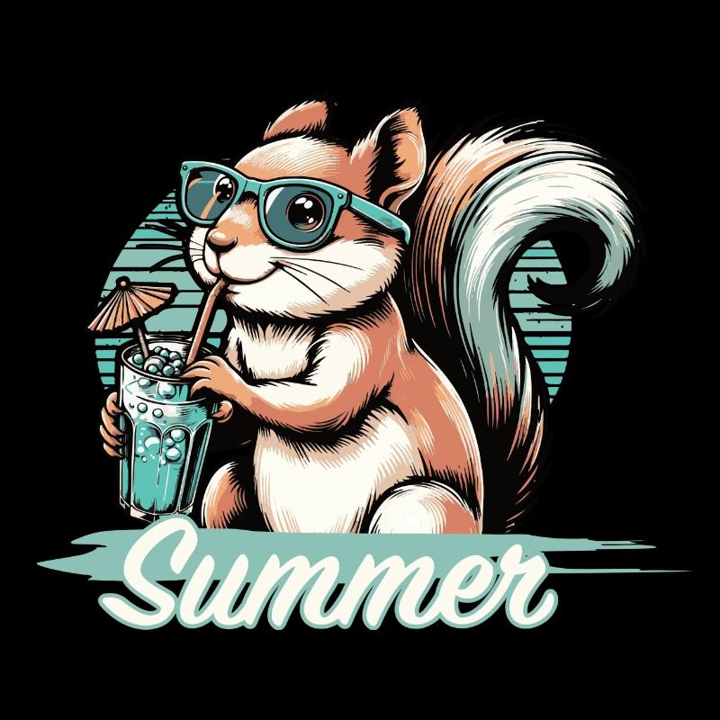 Niedliches Cartoon-Eichhörnchen genießt den Sommer
