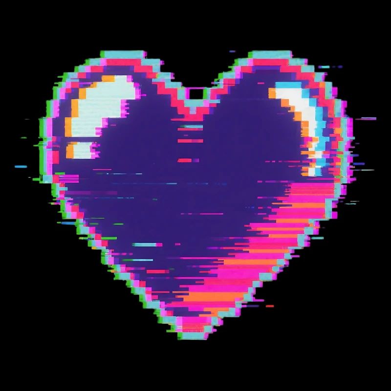 Glitch Heart Neon Pixel Love Nerd