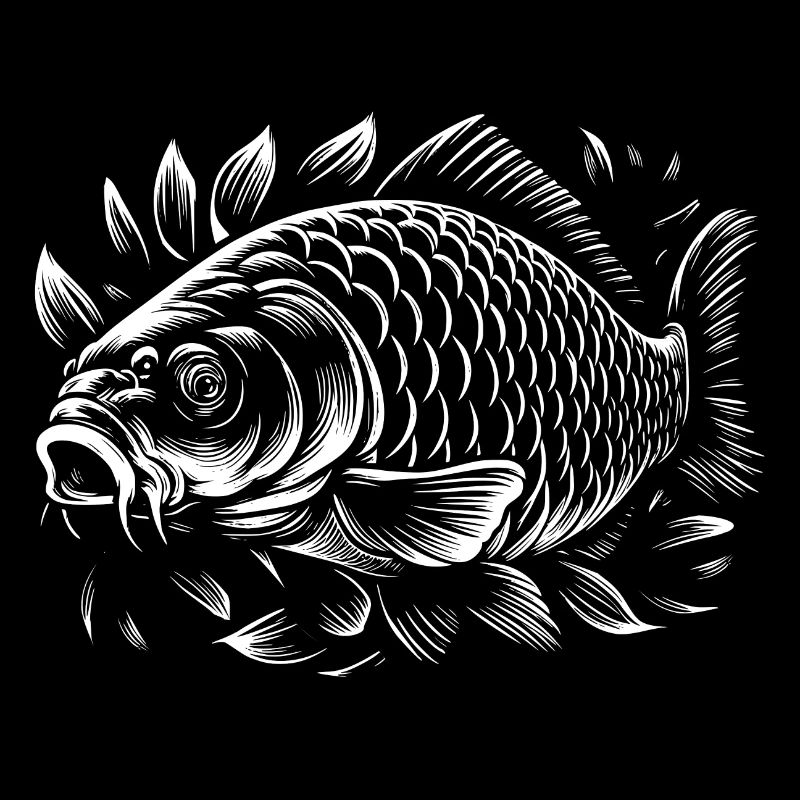 Carpe dans l’herbe noir et blanc