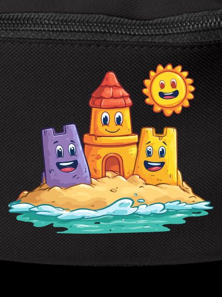 Funny sandpit castle with sun