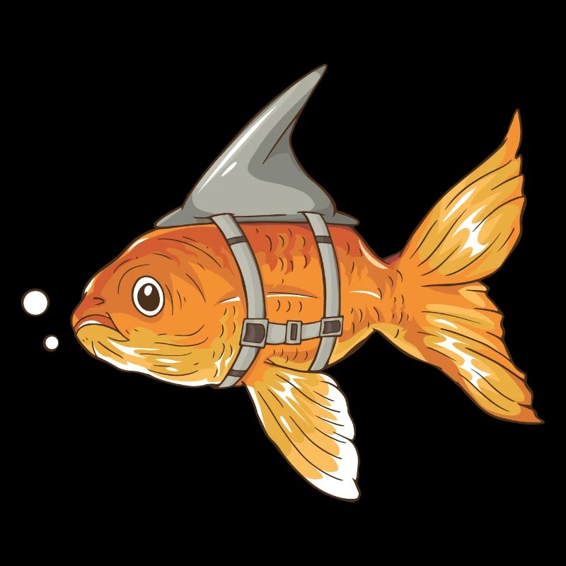 Lustiger Goldfisch mit Haifischflosse angeschnallt