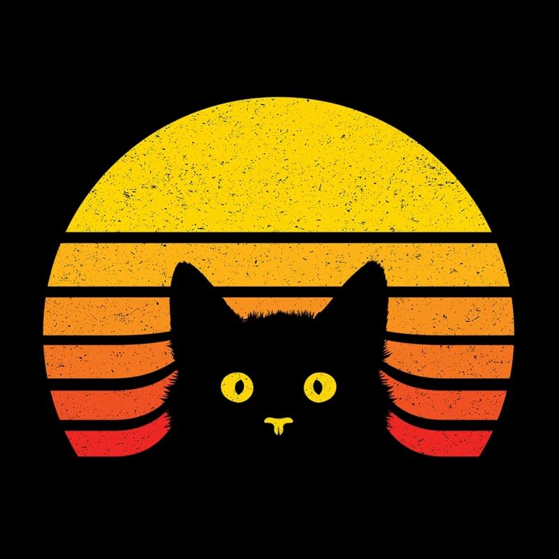 Cat silhouette in the retro sun