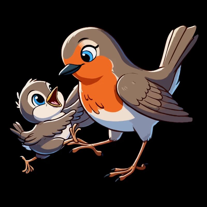 Rotkehlchen, Mutter und Kind beim Herumtollen