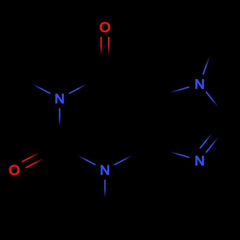 Molécule de caféine - Formule structurale colorée