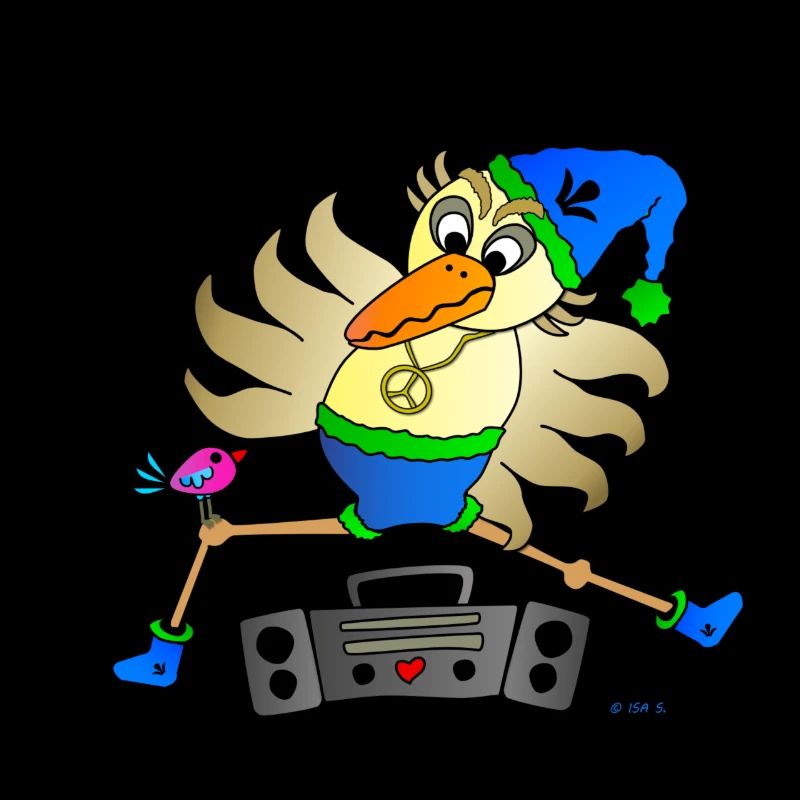 Schräger Vogel Tänzer mit Ghettoblaster Fun Comic