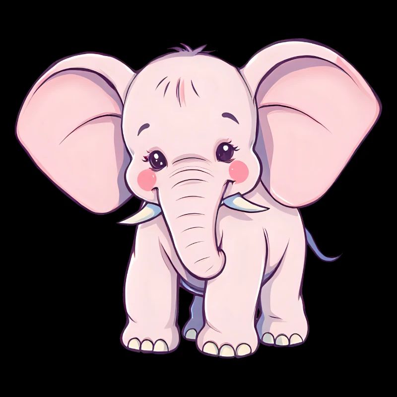 Éléphant rose ludique avec queue bleue