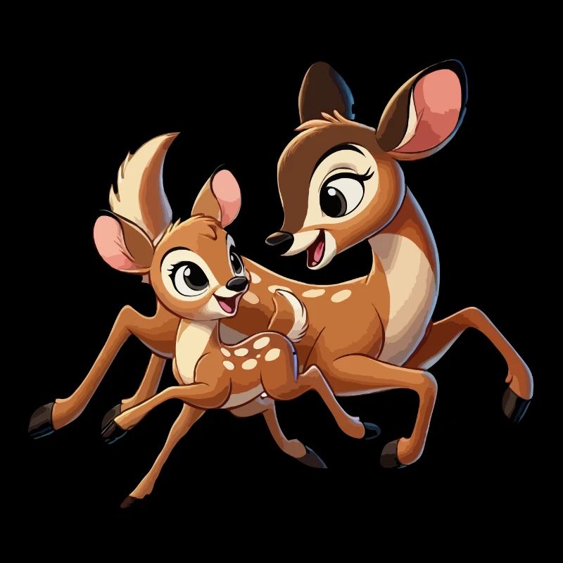 Cerf mère et enfant gambadant
