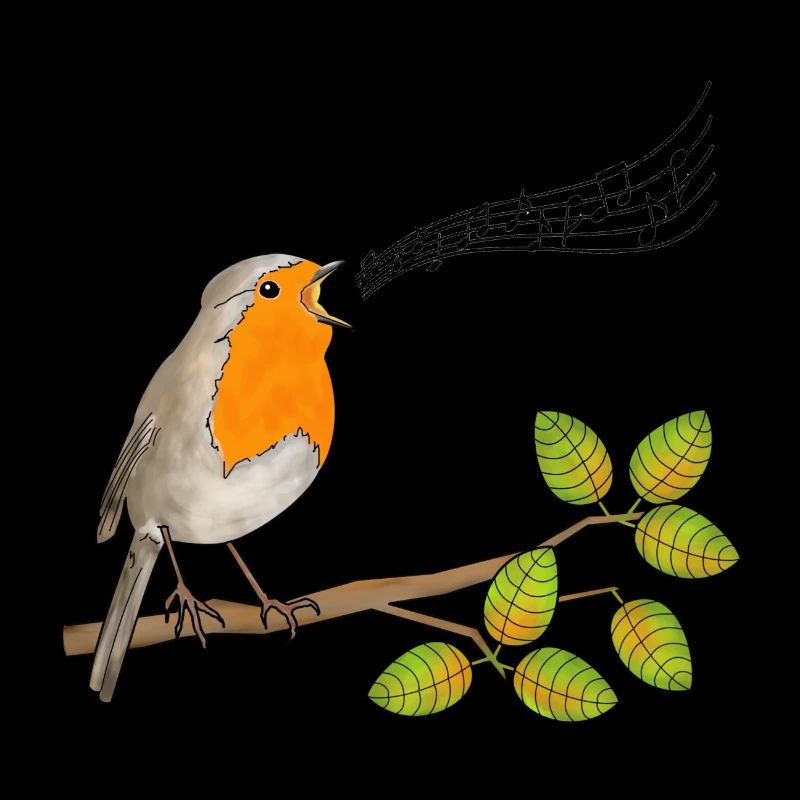 Robin singing, musical notes