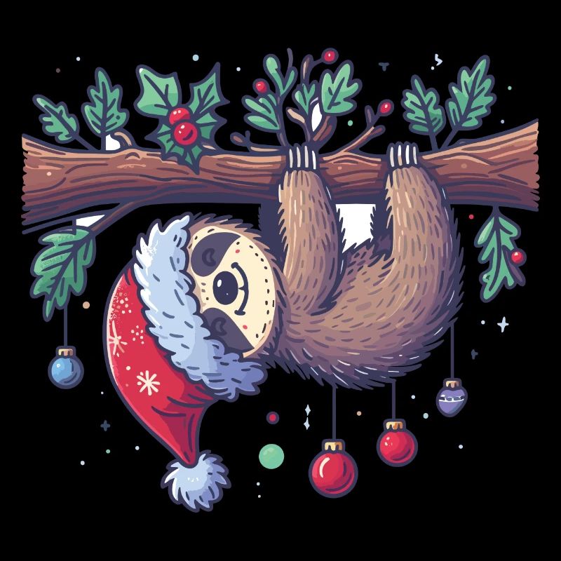 Christmas sloth hanging on branch