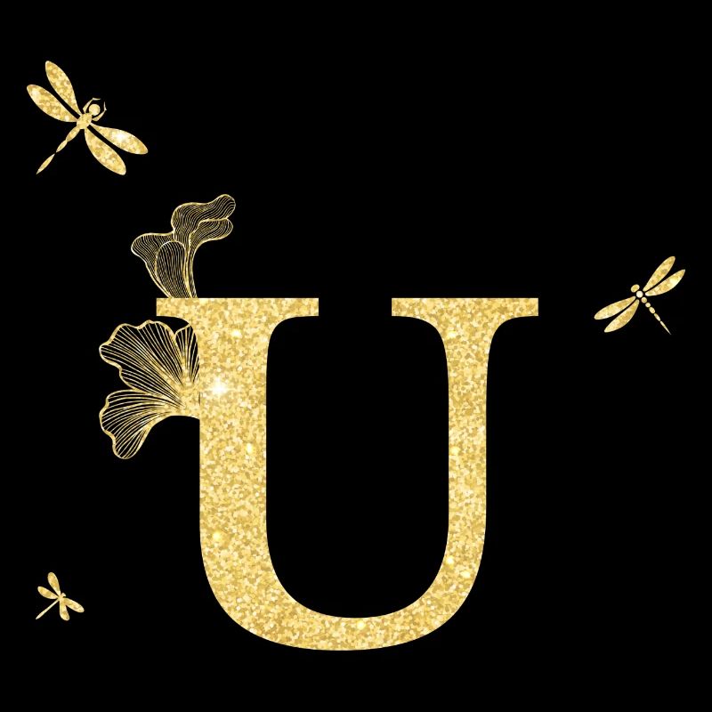 Lettre u paillettes doré libellule - idée cadeau