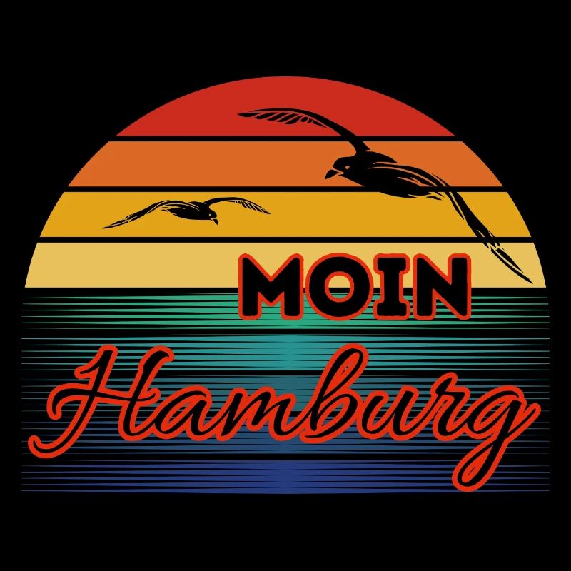 Moin Hamburg with seagull in retro style