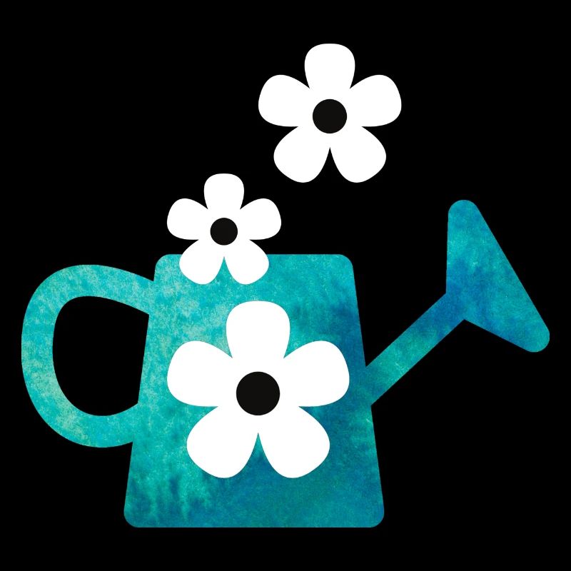 Blaue Gießkanne mit Blumen