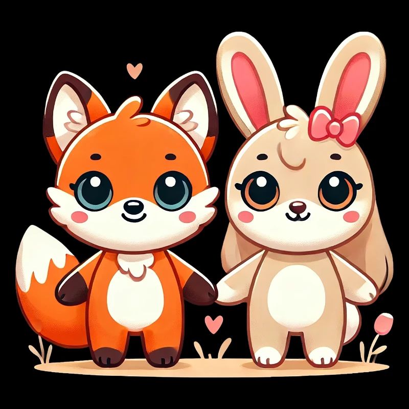 Fox And Rabbit Friends Holding Hands