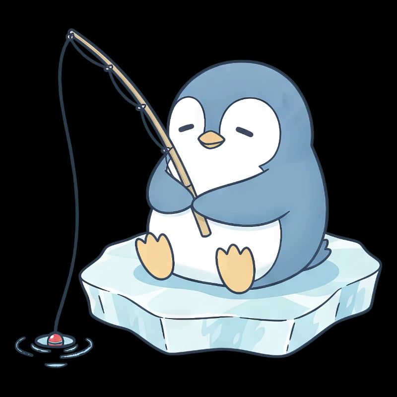 Dessin animé Pingouin pêcheur mignon Pêche Pêche