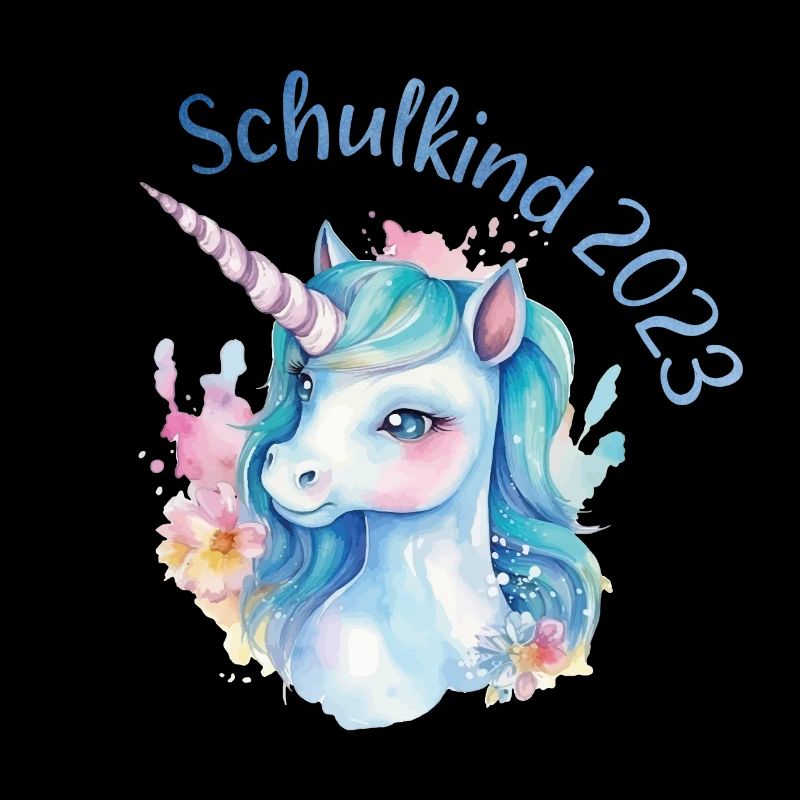 Schulkind 2023 Einhorn Einschulung Aquarell Bunt