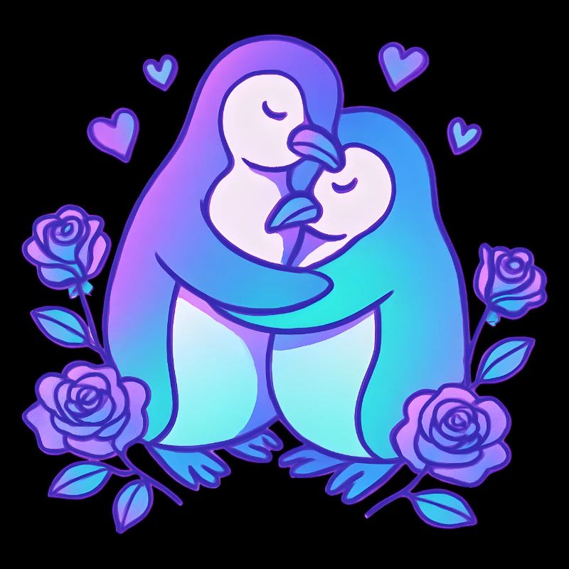 Duo d’amour des manchots dans la roseraie