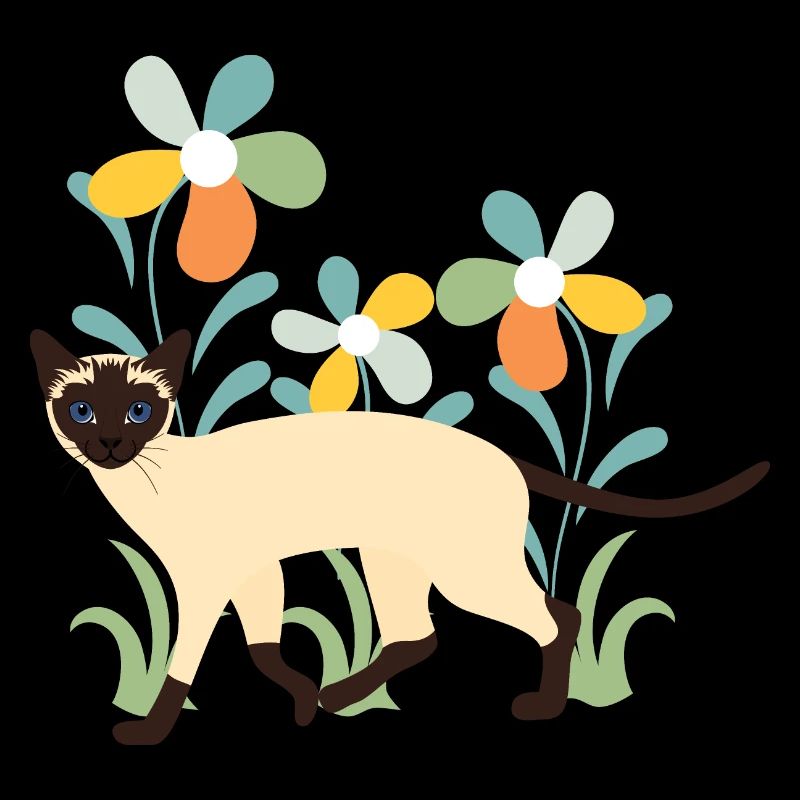 Chat siamois et fleurs