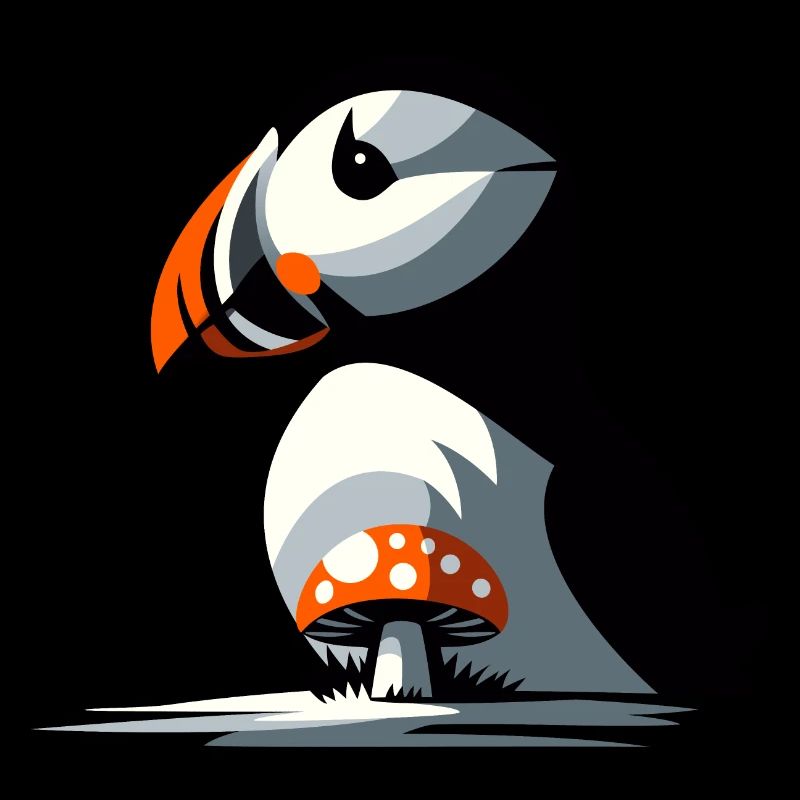 Puffin and toadstool