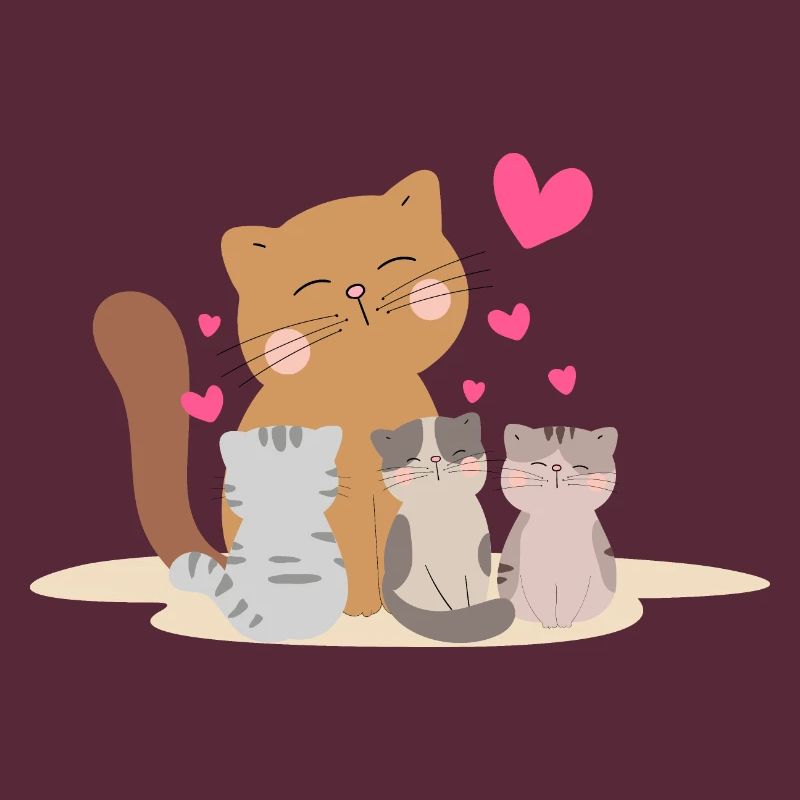 Chat de mère avec ses chatons avec tant d’amour !