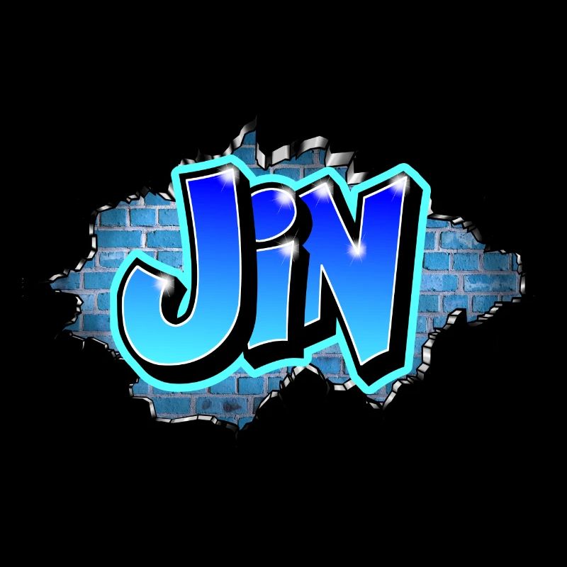 Graffiti Jin Wall Cracks Blue Bricks