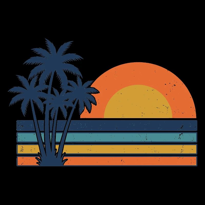 Retro Sonnenuntergangs-Palmen Sommerstrand