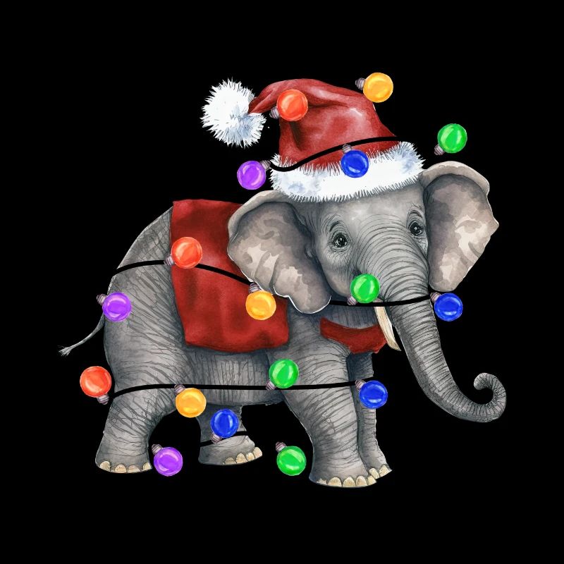 Elephant with Christmas hat and lights