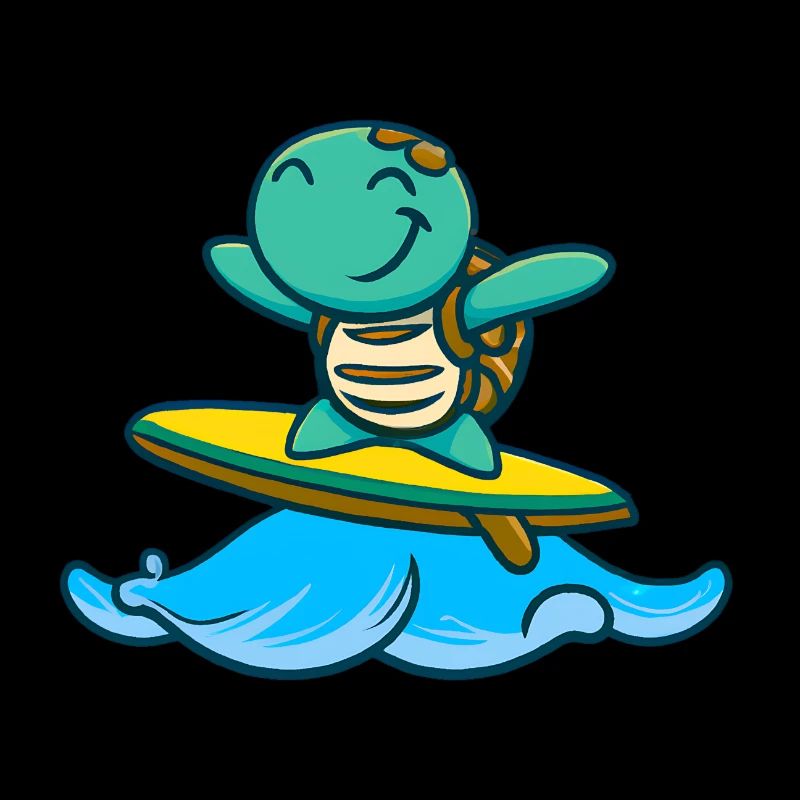 Tortue mignonne sur la planche de surf