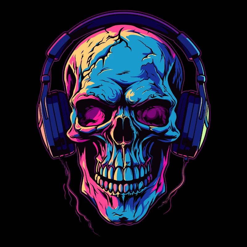 Bunter abstrakter Totenkopf mit Kopfhörer