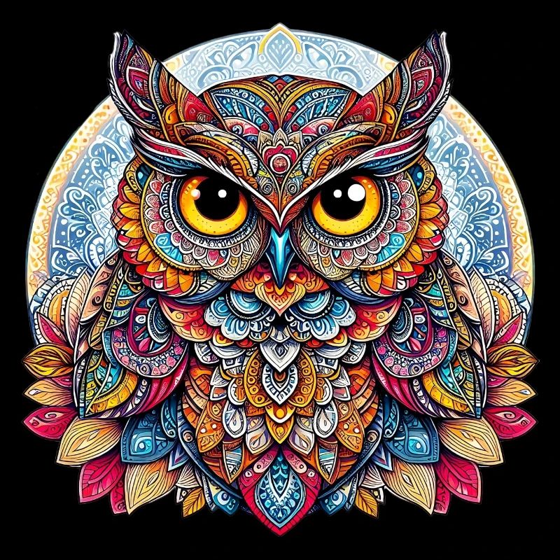 Eule mit Mandalas verziert