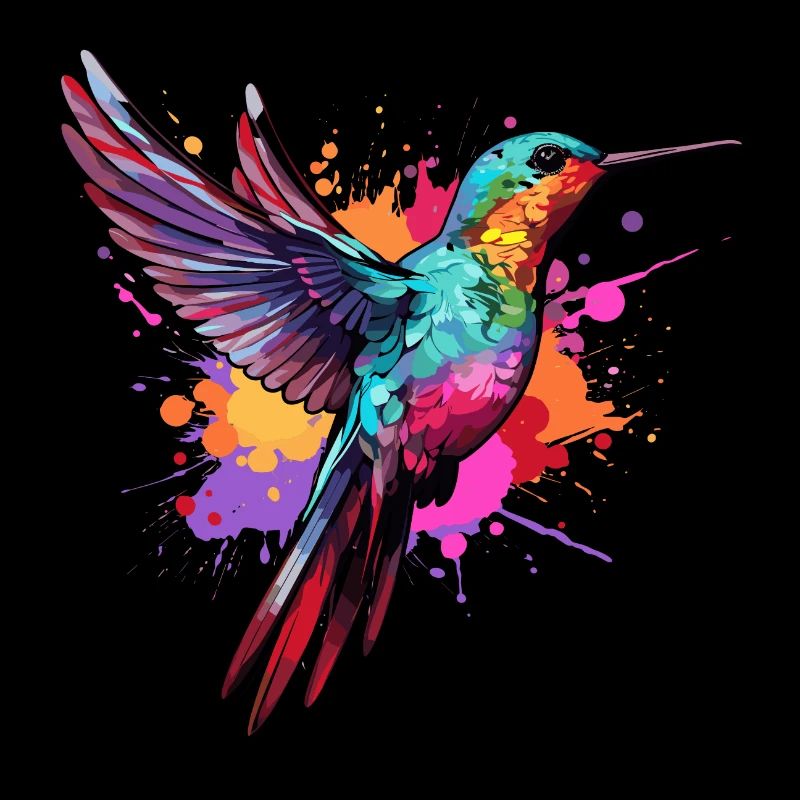 Colibri coloré, taches de peinture, éclaboussures de peinture
