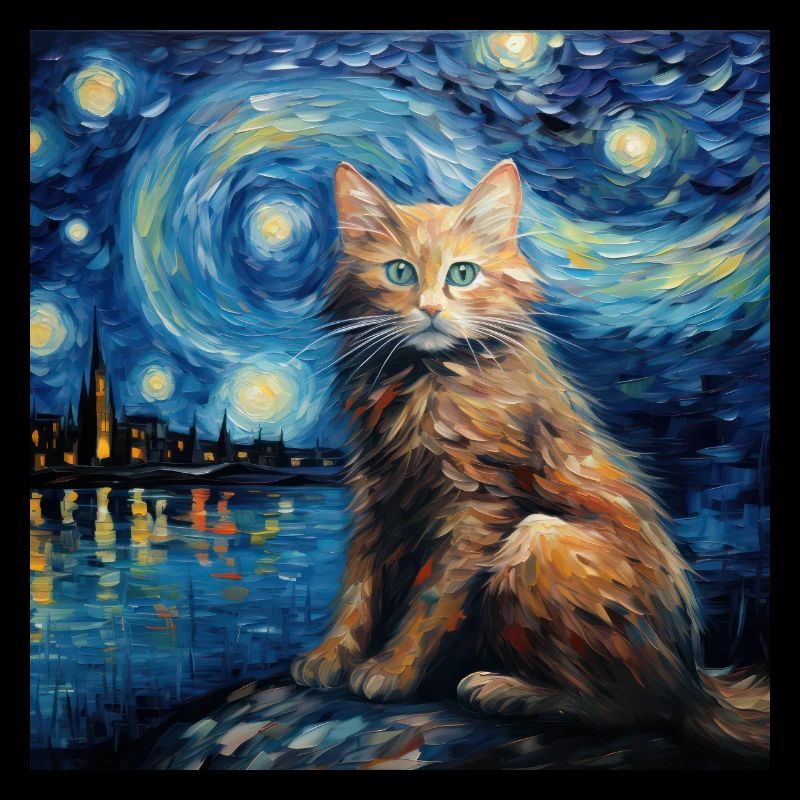 Chat, Motif De Chat, Van Gogh, Nuit Étoilée