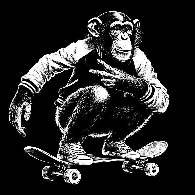 Chimpanzee on a skateboard