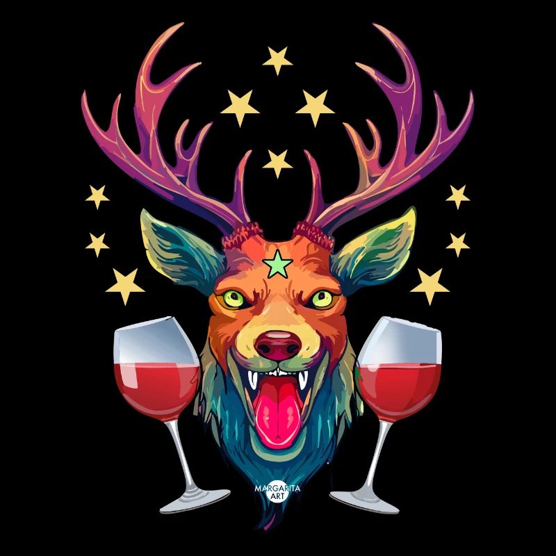 10 Hirsch zwei Gläser Wein Rotwein Trinker Prost