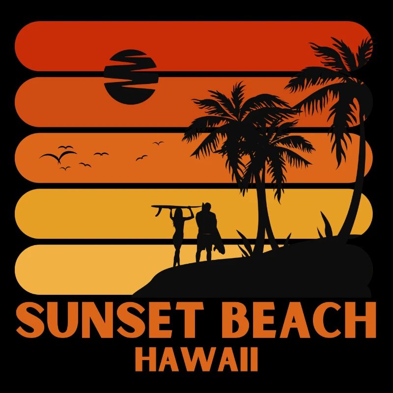 Surfing Vintage Sunset Beach Hawaii Retro Surf