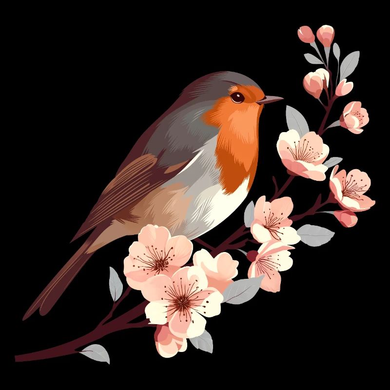 Rotkehlchen auf Kirschblüte