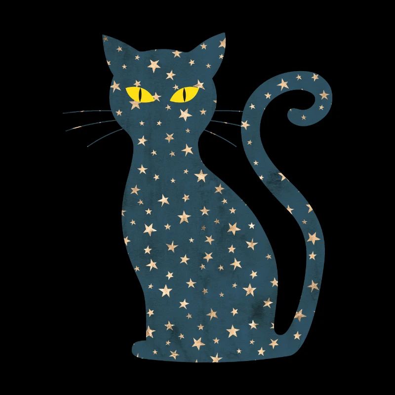 midnight cat - Mitternachts Katze Sterne Mond
