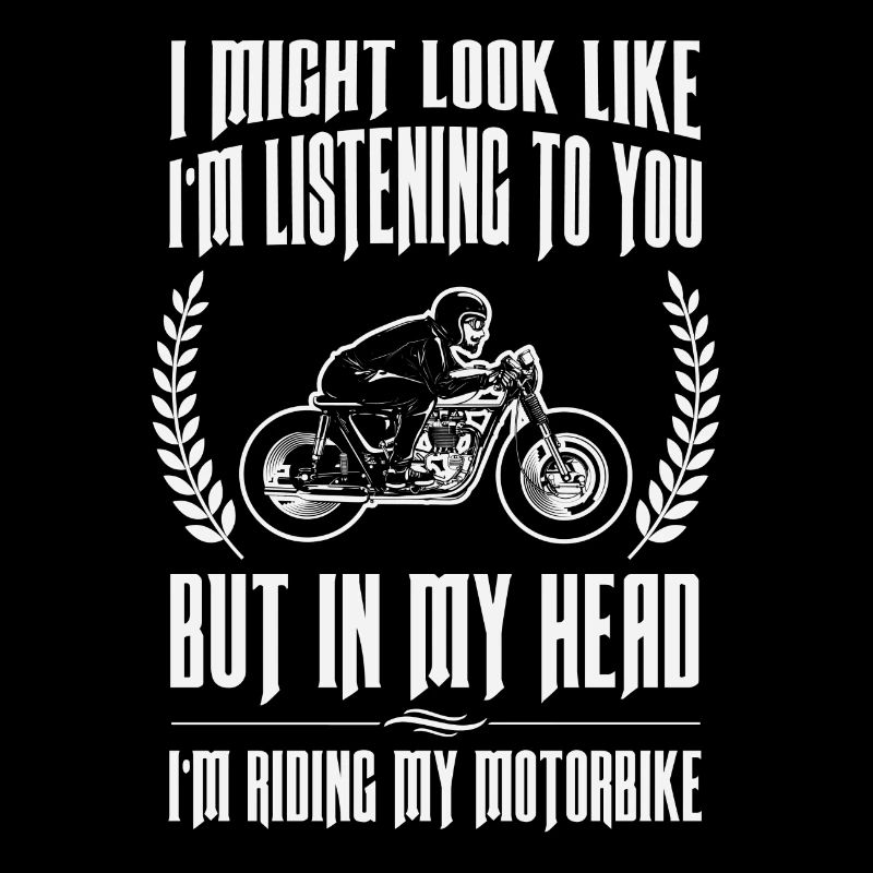Lustiger Motorradfahrer mit Spruch