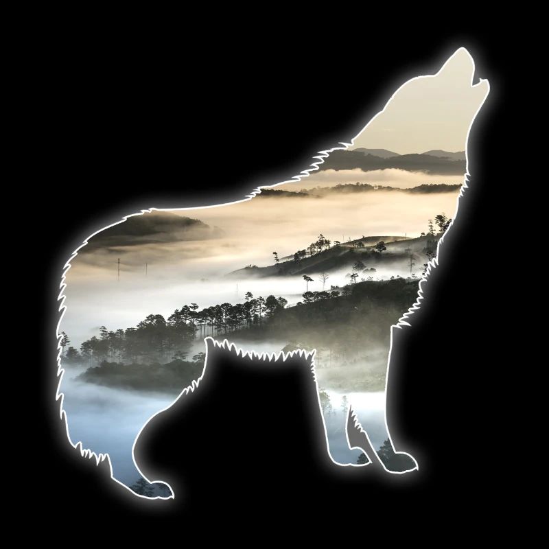 Wolf paysage montagnes de brouillard cadeau