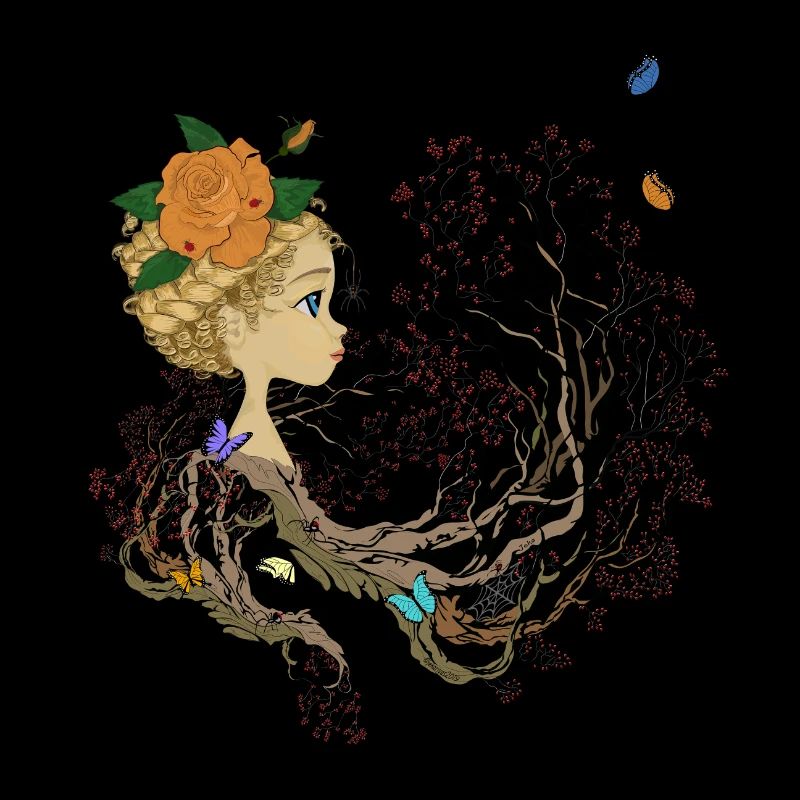 Mädchen, Schmetterlinge und Baum