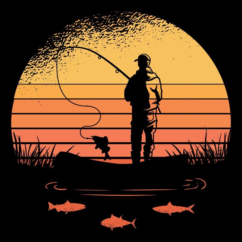 Pêcheur en mer avec son cadeau canne à pêche