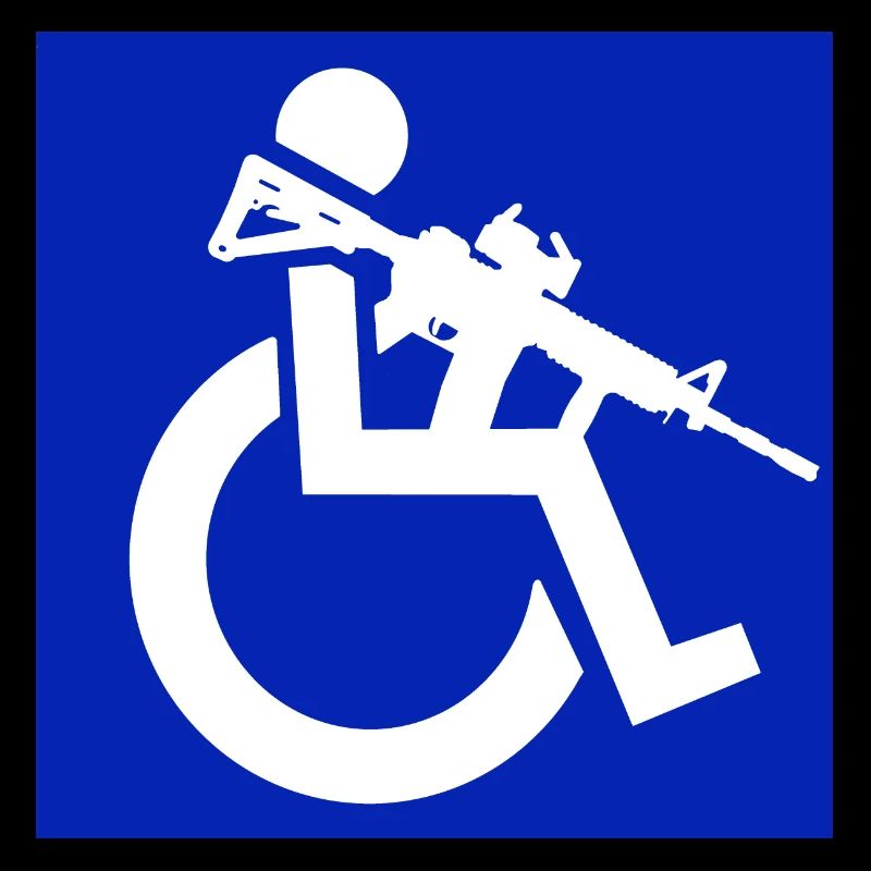 Bild eines Rollstuhlfahrers mit einem Gewehr #