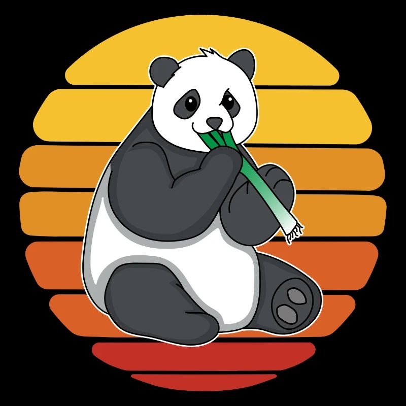 Panda Panda Bear Eats Leek Leek Pole Sunset